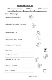 English worksheet: STUDENTS GUIDE; PRESENT CONTINUOUS