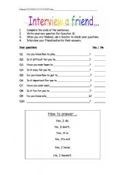 English worksheet: Interview a friend