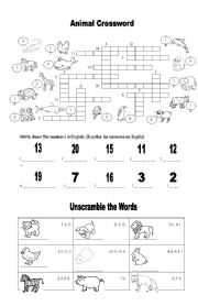 English Worksheet: ANIMALS AND NUMBERS