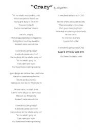 English worksheets: lyric of the song Crazy by Simple Plan