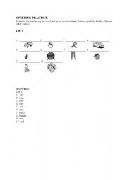 English Worksheet: SPELLING PRACTICE LIST 1