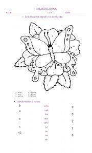 English Worksheet: Test about colors and numbers