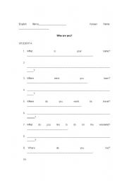 English worksheet: Who are you?