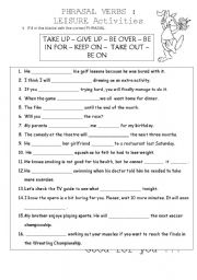 English Worksheet: PRHASAL VERBS in connection to LEISURE ACTIVITIES II