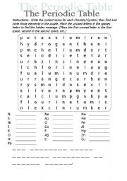 English Worksheet: Periodic Table Word Search