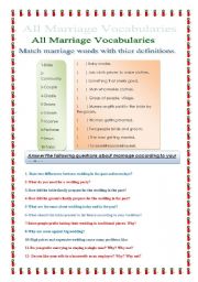 English Worksheet: All marriage vocabularies