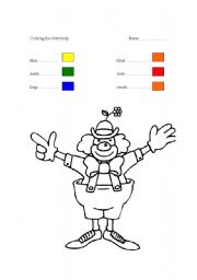 English Worksheet: coloring the clown