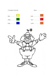 English worksheet: coloring the clown