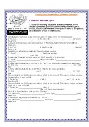 English Worksheet: Exceptions of Conditional Sentences