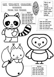 English Worksheet: MY WACKY PLANET  - Animals from the woods