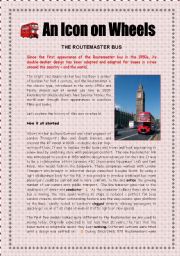 English Worksheet: An icon on wheels:  The Routemaster Bus -  5 pages + key