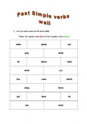 English worksheet: past simple verbs wall