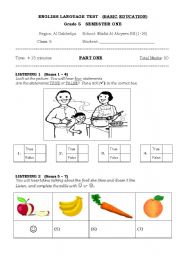 English worksheet: test for elementry grades