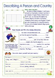 English Worksheet: Describing a Person and a Country