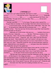 English Worksheet: Cinderella reading-gap fill-questions and writing