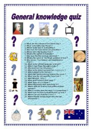 English Worksheet: General knowledge quiz - Speaking