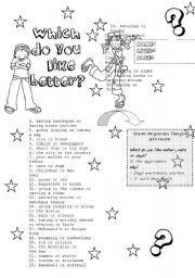 English Worksheet: WHICH DO YOU LIKE BETTER? CONVERSATION GAME