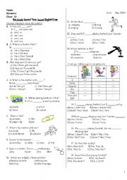 English Worksheet: exam for 5th grade