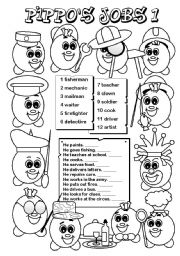 English Worksheet: Pippos Jobs (2 pages)