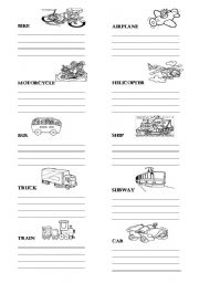 English Worksheet: MEANS OF TRANSPORTATION VOCABULARY