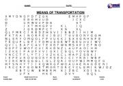 English worksheet: MEANS OF TRANSPORTATION WORD SEARCH