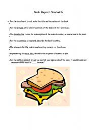 English Worksheet: book report sandwich form + explanation