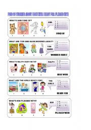 English Worksheet: FOND OF/ WORRIED ABOUT/ BUSY WITH/READY FOR/PLEASES WITH