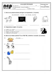 English worksheet: Test for esl 3rd graders