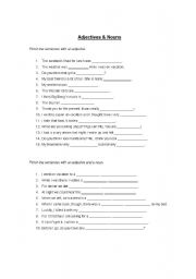 English worksheet: Adjectives and Nouns