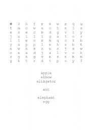 English Worksheet: finding words between alphabet