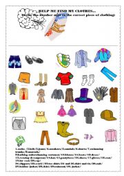 English Worksheet: clothes: can be used as a lesson, a revision worksheet, or even a test