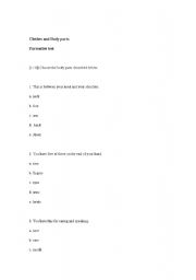 English Worksheet: Body parts and Clothes formative test