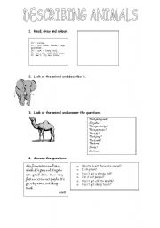 English worksheet: DESCRIBING ANIMALS