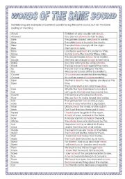 English Worksheet: words of the same sound