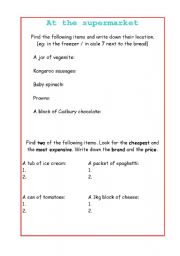 English worksheet: At the supermarket