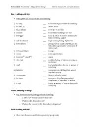 English worksheet: pre-reading vocabulary exercise and while-reading exercise on gender prejudices