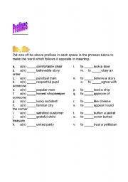 English Worksheet: prefixes un, dis, etc...