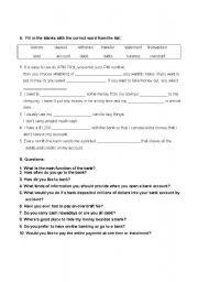 English worksheet: bank english