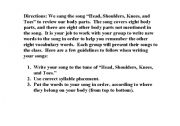 English worksheet: Head, Shoulders, Knees, and Toes