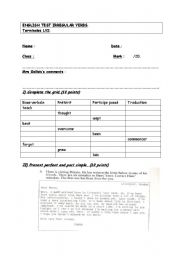 English Worksheet: irregular verbs test