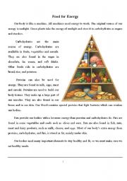 English Worksheet: FOOD FOR ENERGY