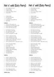 English worksheet: song - hot ncold - kate perry