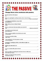 English Worksheet: The passive - rewrite the active sentences using the passive