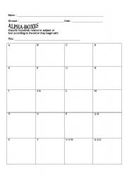 English Worksheet: Alpha boxes or alphabetical word tracker
