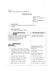 English Worksheet: Lesson plan, grade 2 4