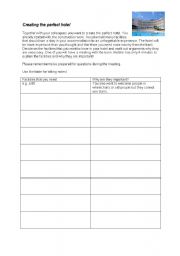 English worksheet: Creating the perfect hotel