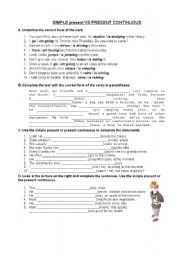 English Worksheet: simple present  vs present continuous