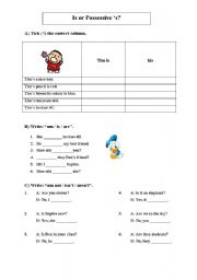 English worksheet: is or possessive s?