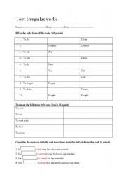 English worksheet: irregular test 1