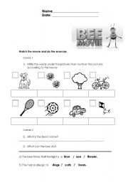 English Worksheet: BEE MOVIE